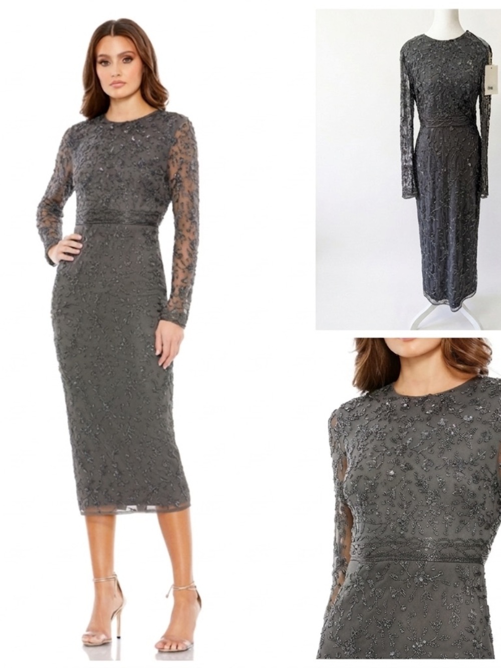 NWT MAC DUGGAL 10812 Beaded Long Sleeve Midi  size 6